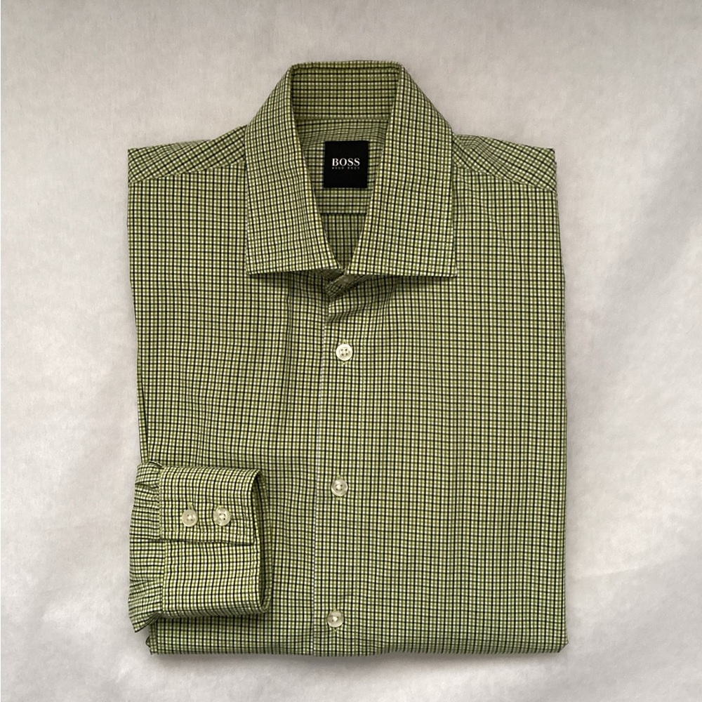 Hugo Boss Green Check Dress Shirt, Size S